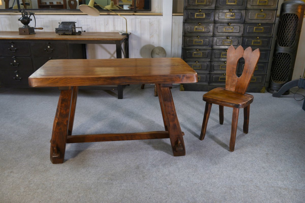 Brutalist Small Table Set With Bench-photo-2