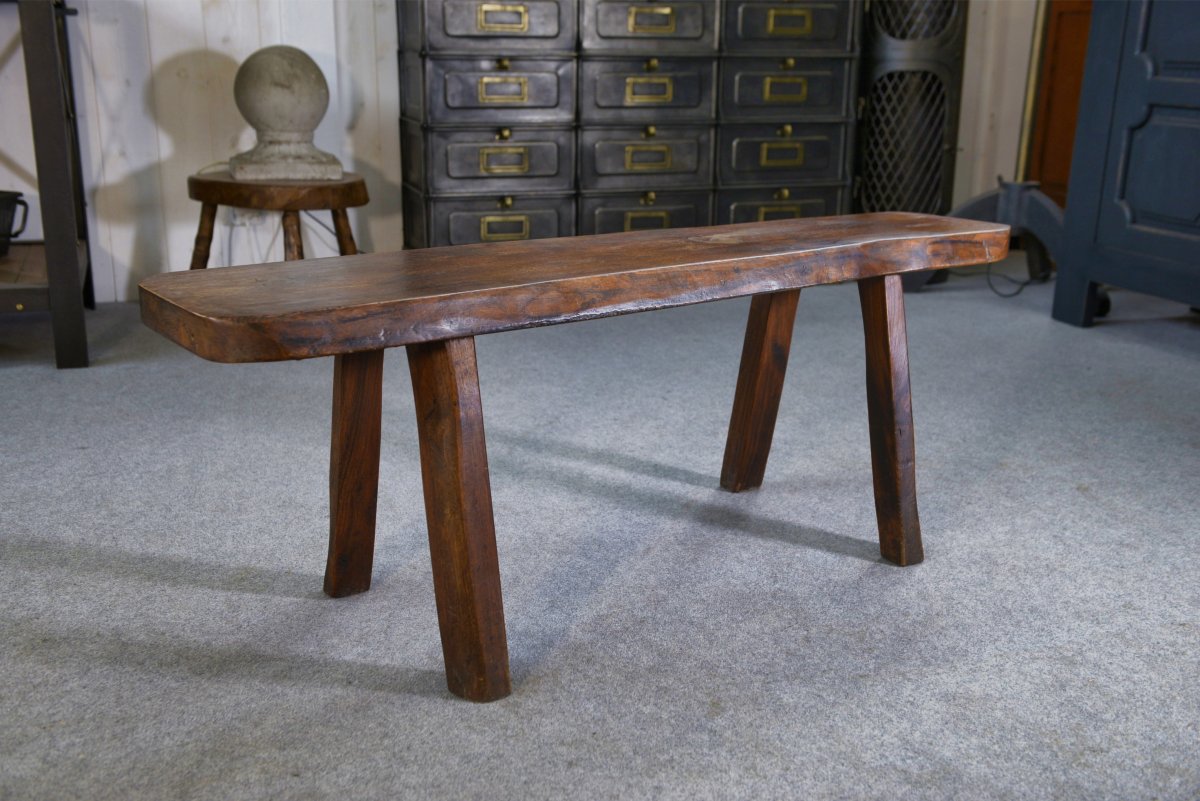 Brutalist Small Table Set With Bench-photo-3