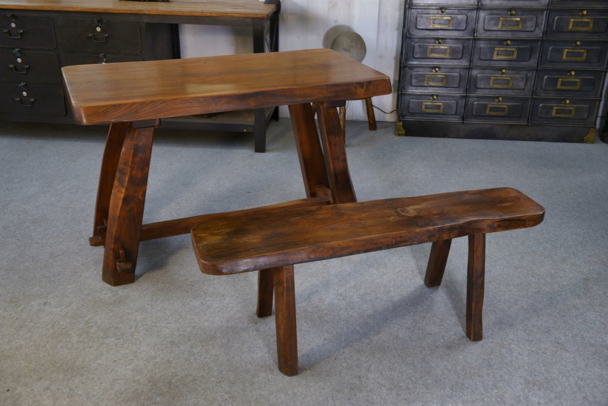 Brutalist Small Table Set With Bench-photo-4