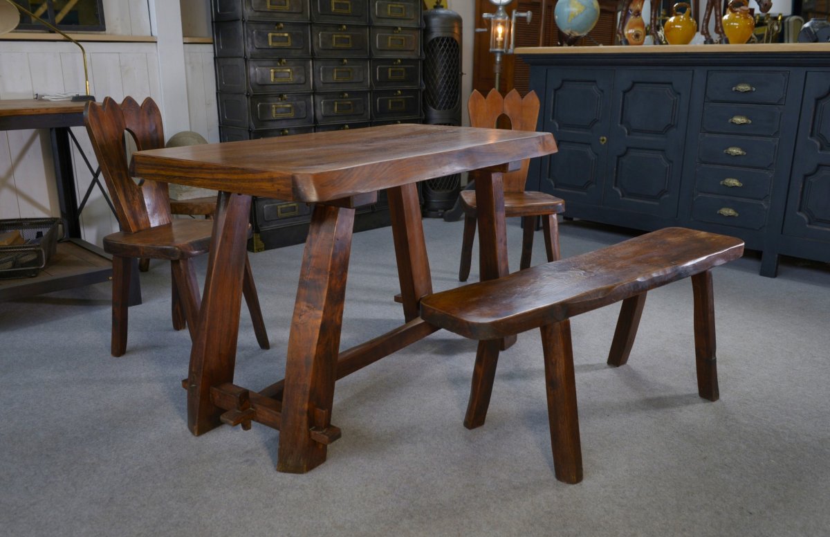 Brutalist Small Table Set With Bench-photo-1