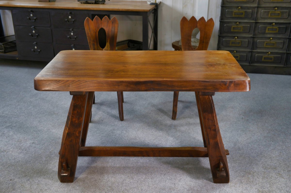 Brutalist Small Table Set With Bench-photo-2