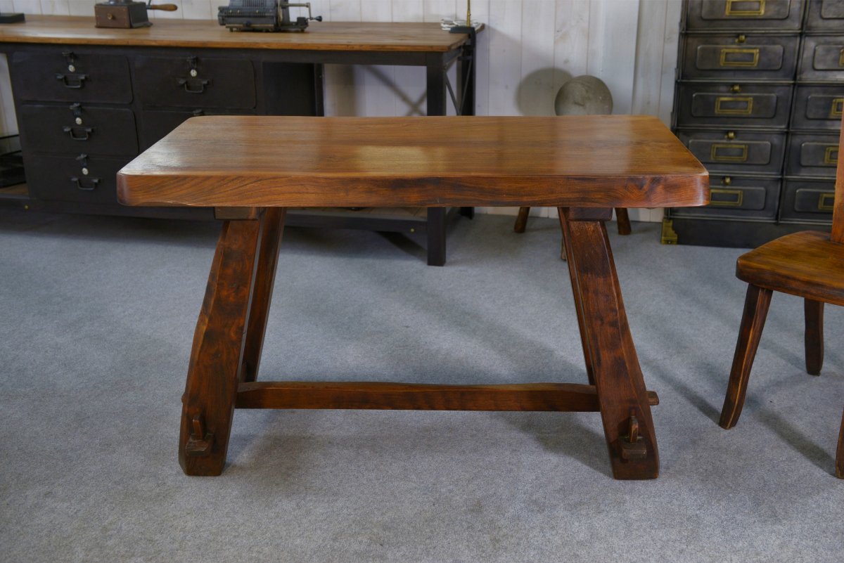 Brutalist Small Table Set With Bench-photo-4