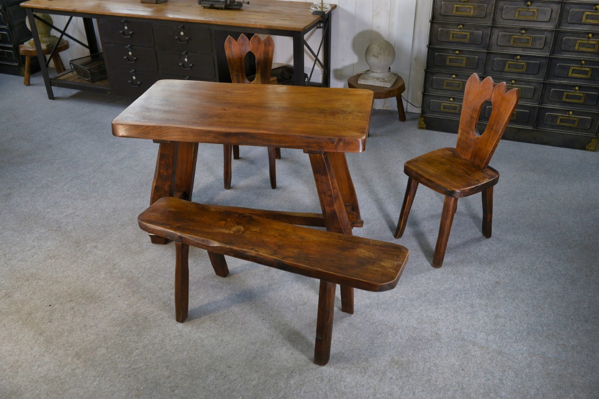 Brutalist Small Table Set With Bench