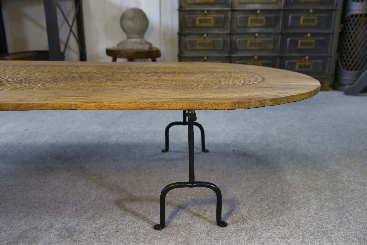 Brutalist Coffee Table In Solid Oak And Wrought Iron In The Style Of Noll-marolles 1950s-photo-2