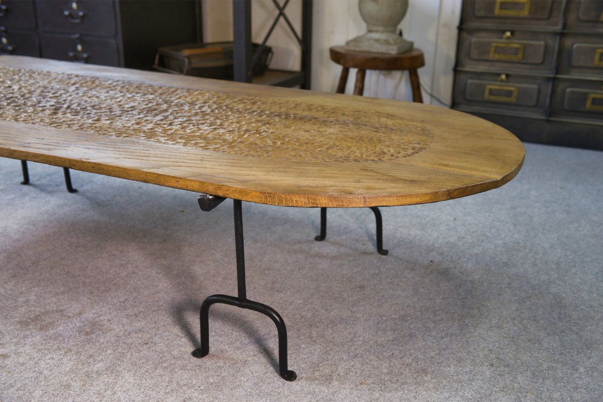 Brutalist Coffee Table In Solid Oak And Wrought Iron In The Style Of Noll-marolles 1950s-photo-4