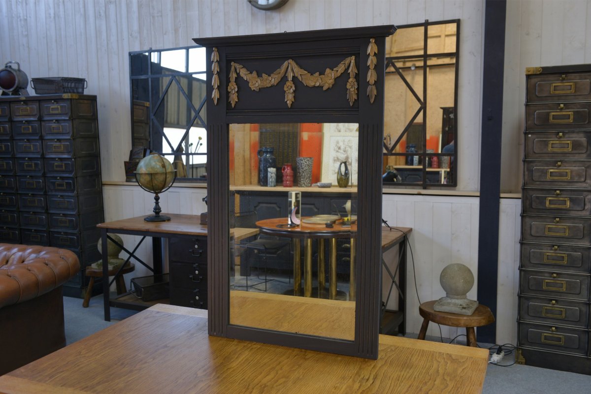 Miroir en chêne massif et verre biseauté Art déco 1930's-photo-2