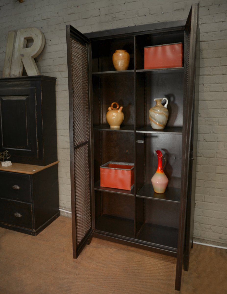Armoire grillagée Tolix 2 portes en métal -photo-3