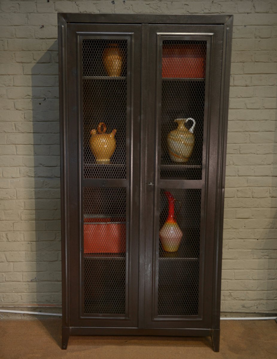 Armoire grillagée Tolix 2 portes en métal -photo-2