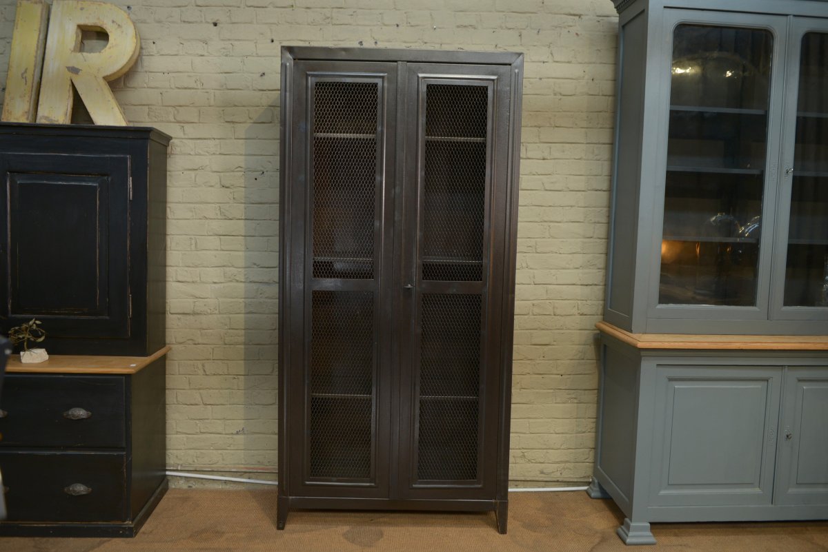 Armoire grillagée Tolix 2 portes en métal -photo-3