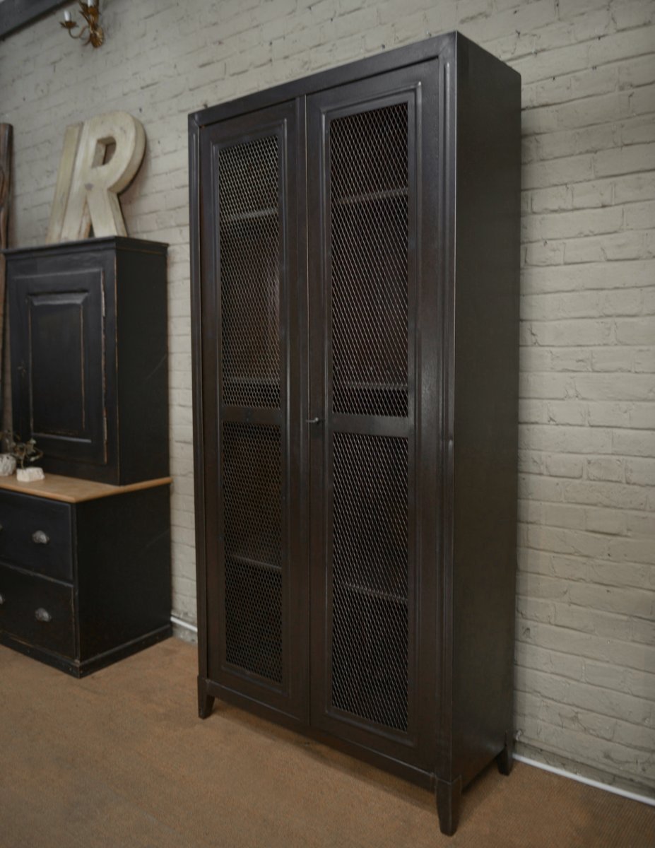 Armoire grillagée Tolix 2 portes en métal -photo-4