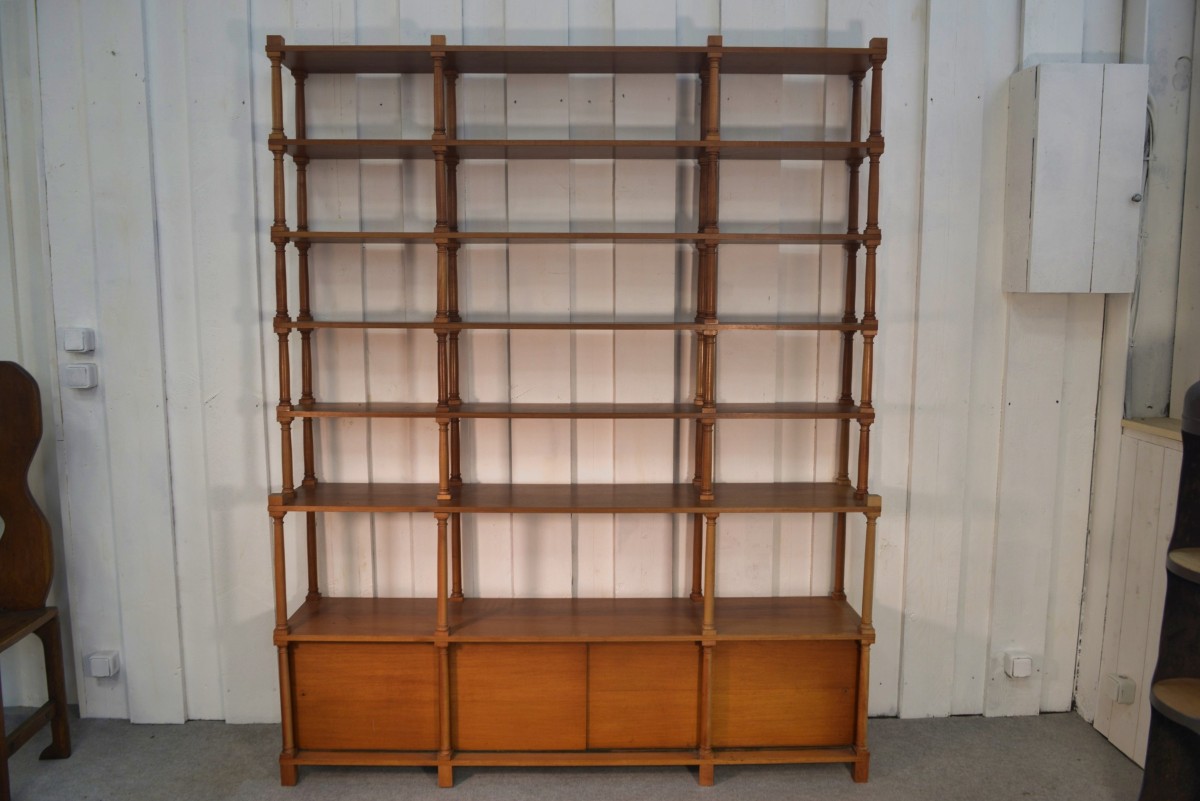 Grande bibliothèque/étagère en bois tourné 1970's