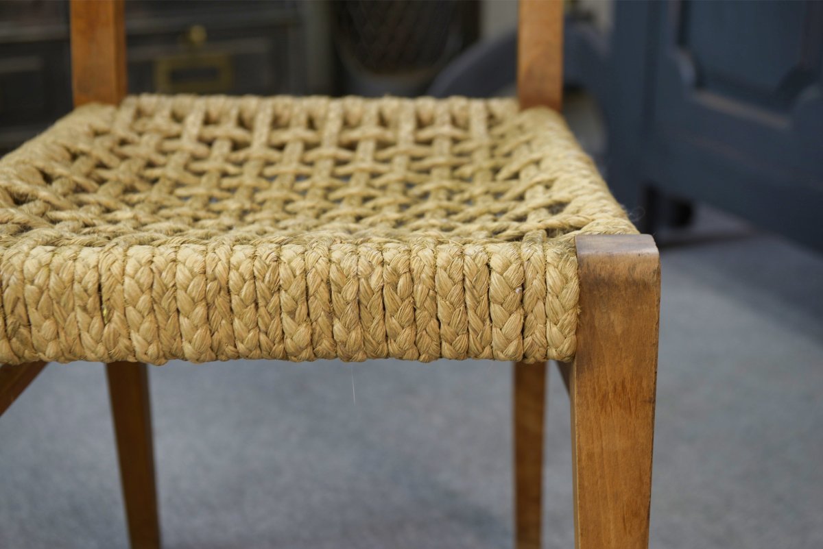 Set Of 6 Woven Rope Chairs By Adrien Audoux & Frida Minet For Vibo Versoul 1940's-photo-2