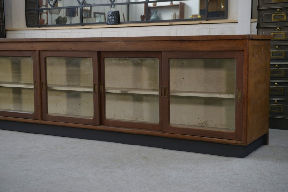 Grand comptoir/enfilade de métier avec portes coulissantes vitrées-photo-3