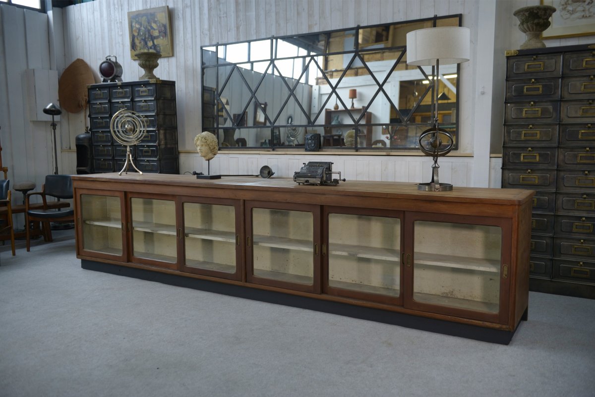 Grand comptoir/enfilade de métier avec portes coulissantes vitrées-photo-1