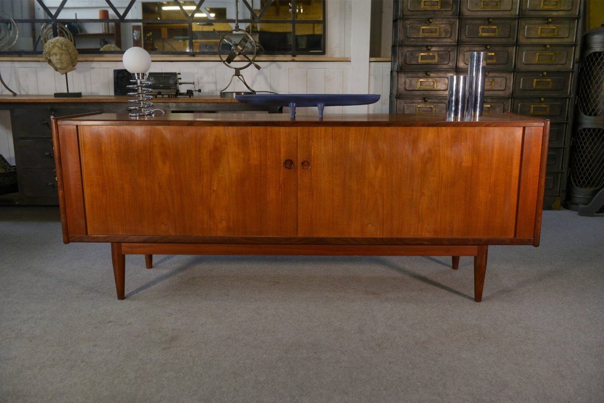 Scandinavian Teak Sliding Door Sideboard By Svend Aage Larsen 1960s-photo-1