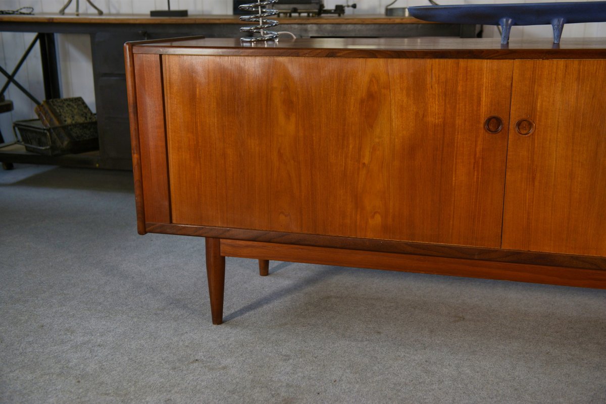 Scandinavian Teak Sliding Door Sideboard By Svend Aage Larsen 1960s-photo-3