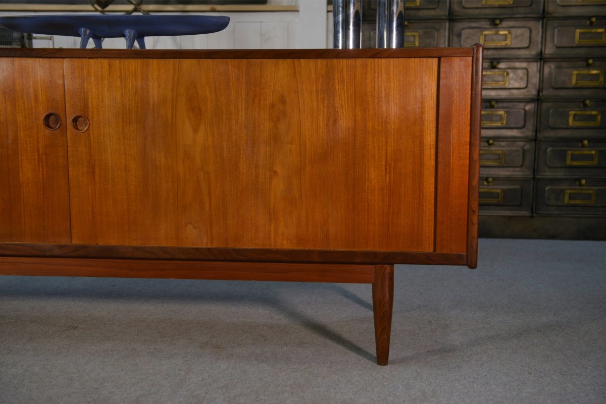 Scandinavian Teak Sliding Door Sideboard By Svend Aage Larsen 1960s-photo-5