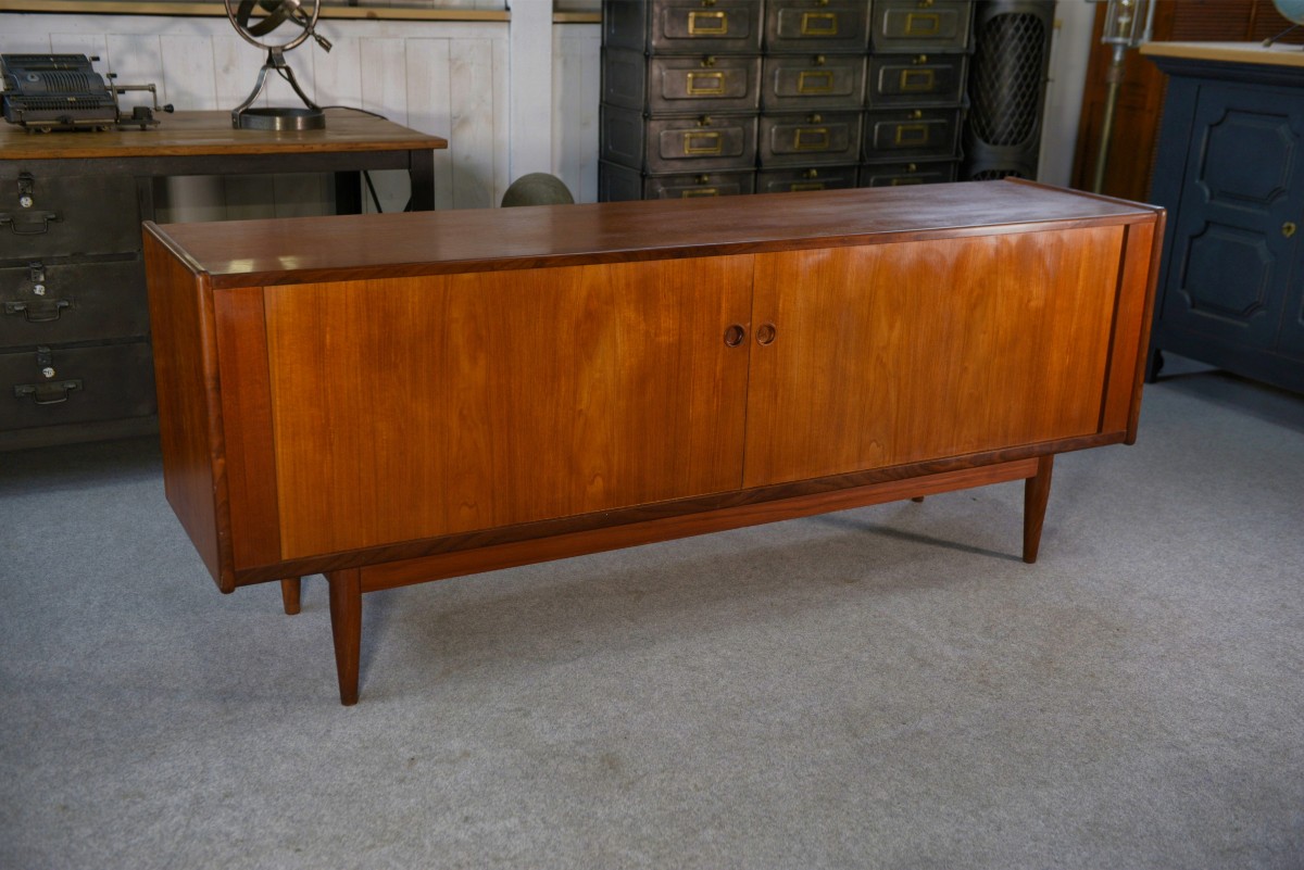 Scandinavian Teak Sliding Door Sideboard By Svend Aage Larsen 1960s