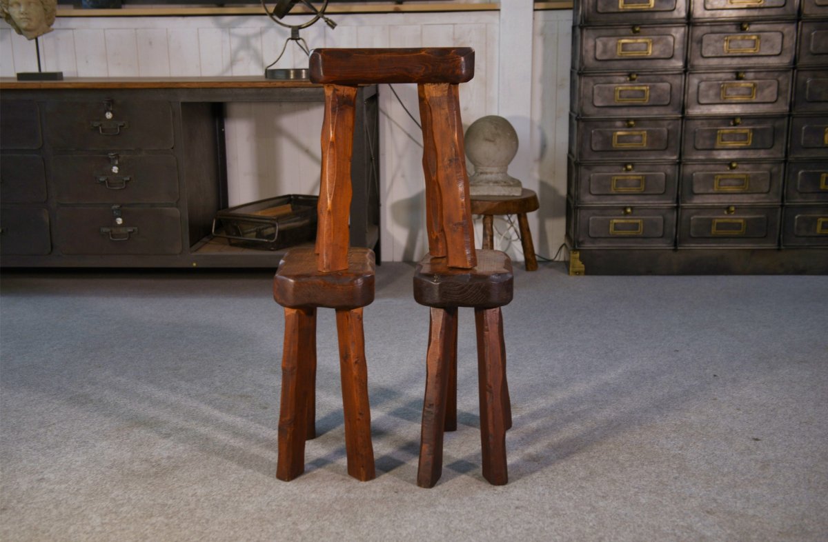 Ensemble de 3 tabourets brutalistes 1950's-photo-4
