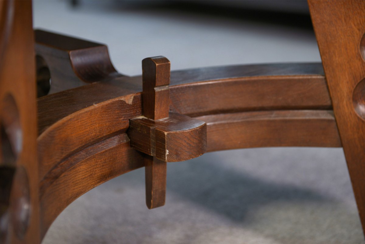 Rustic Oak Table With Ceramic Inlays By A Student Of Joseph Savina, 1950s-photo-2