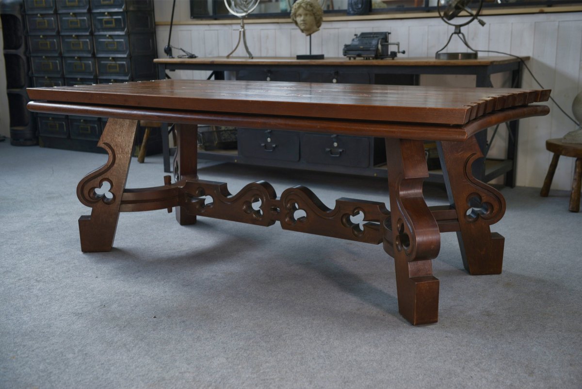 Rustic Oak Table With Ceramic Inlays By A Student Of Joseph Savina, 1950s-photo-3