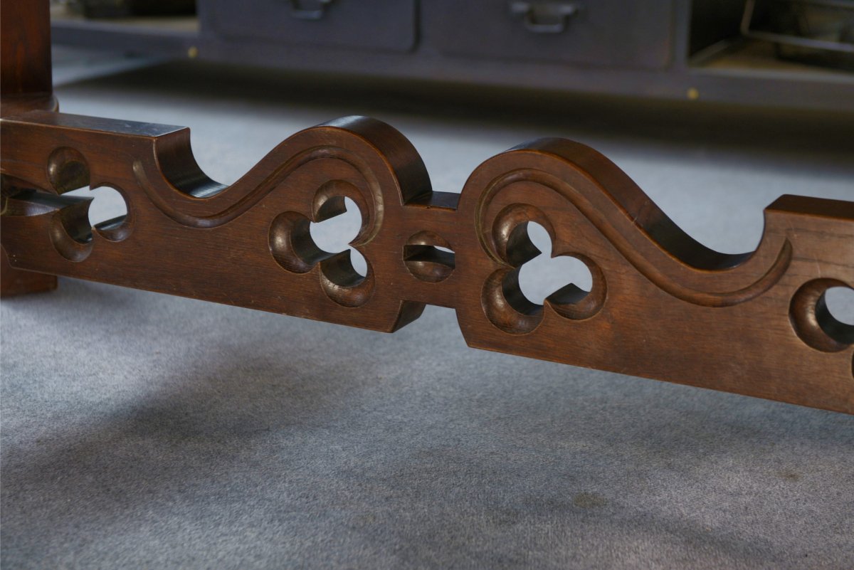 Rustic Oak Table With Ceramic Inlays By A Student Of Joseph Savina, 1950s-photo-4