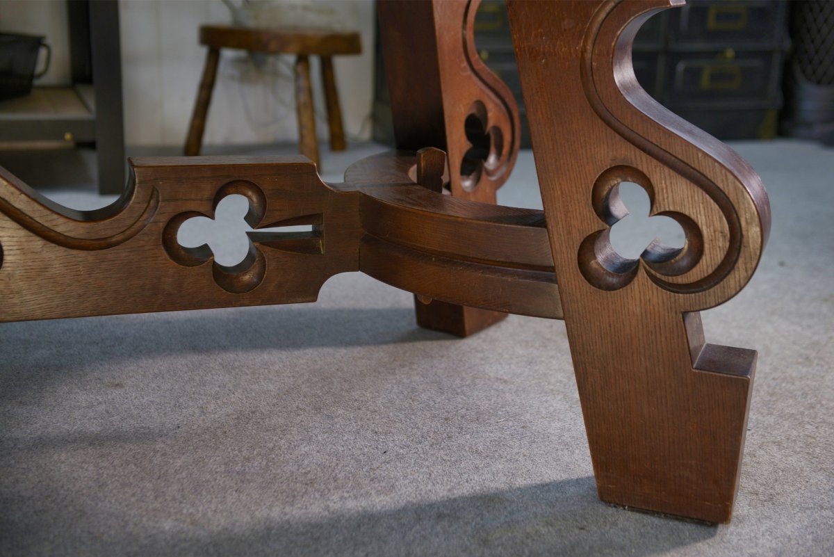 Rustic Oak Table With Ceramic Inlays By A Student Of Joseph Savina, 1950s-photo-6