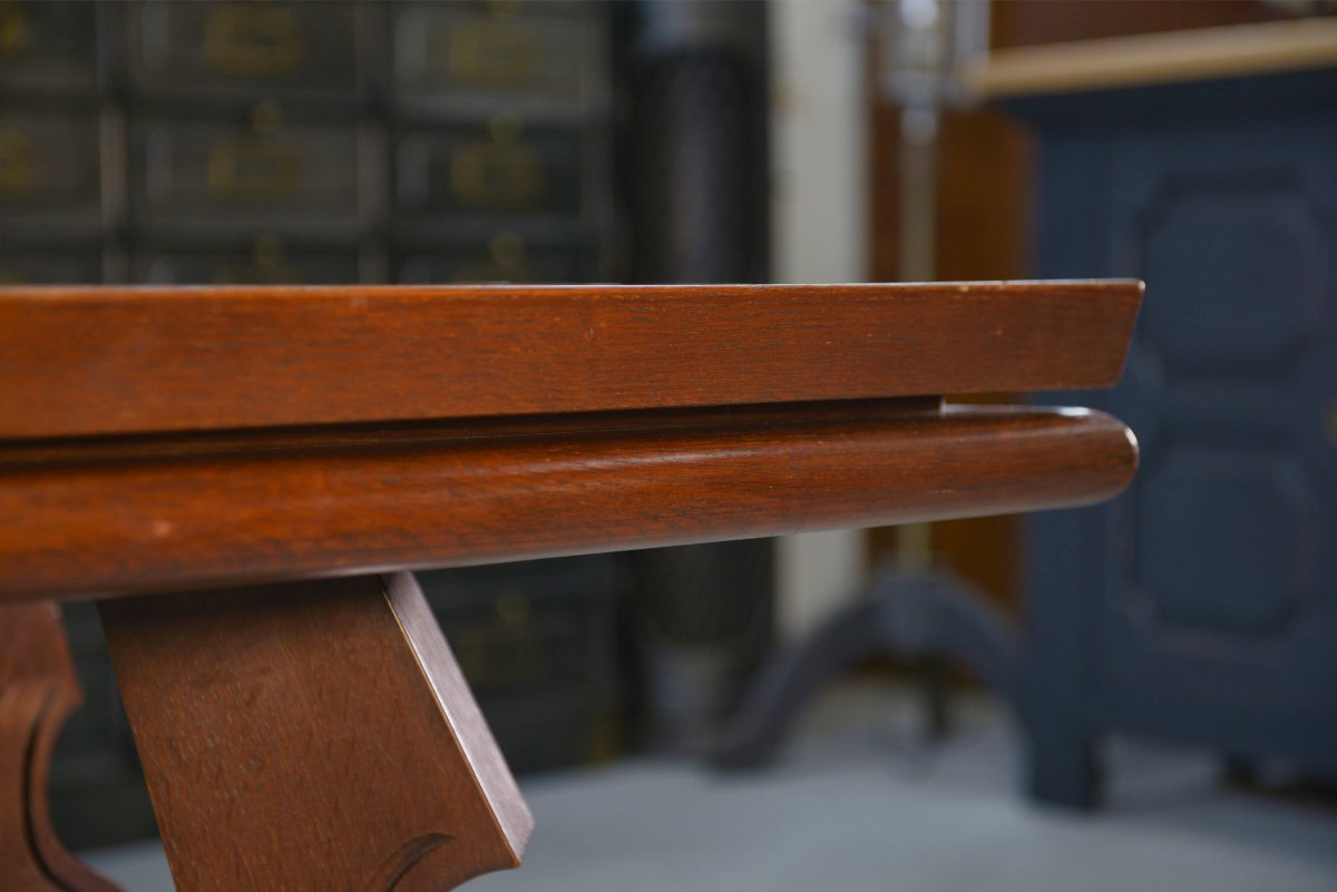 Rustic Oak Table With Ceramic Inlays By A Student Of Joseph Savina, 1950s-photo-7