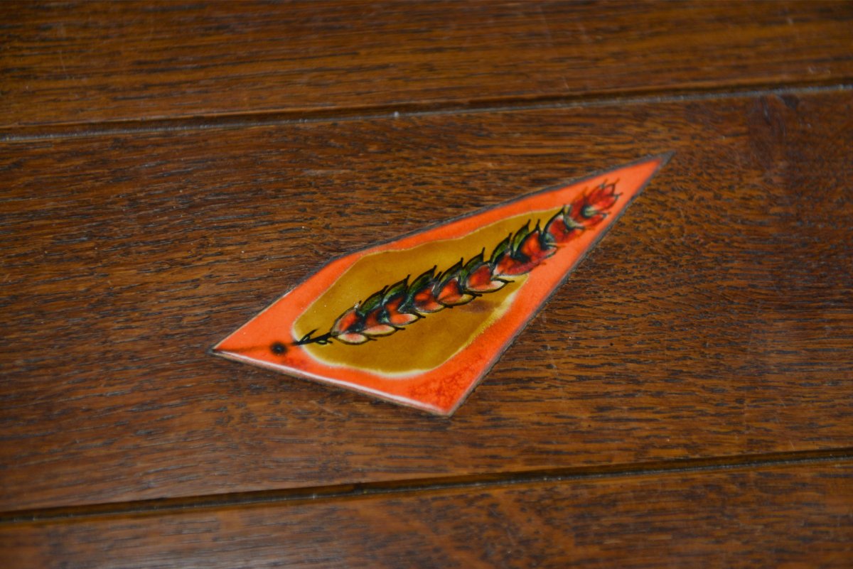 Rustic Oak Table With Ceramic Inlays By A Student Of Joseph Savina, 1950s-photo-8