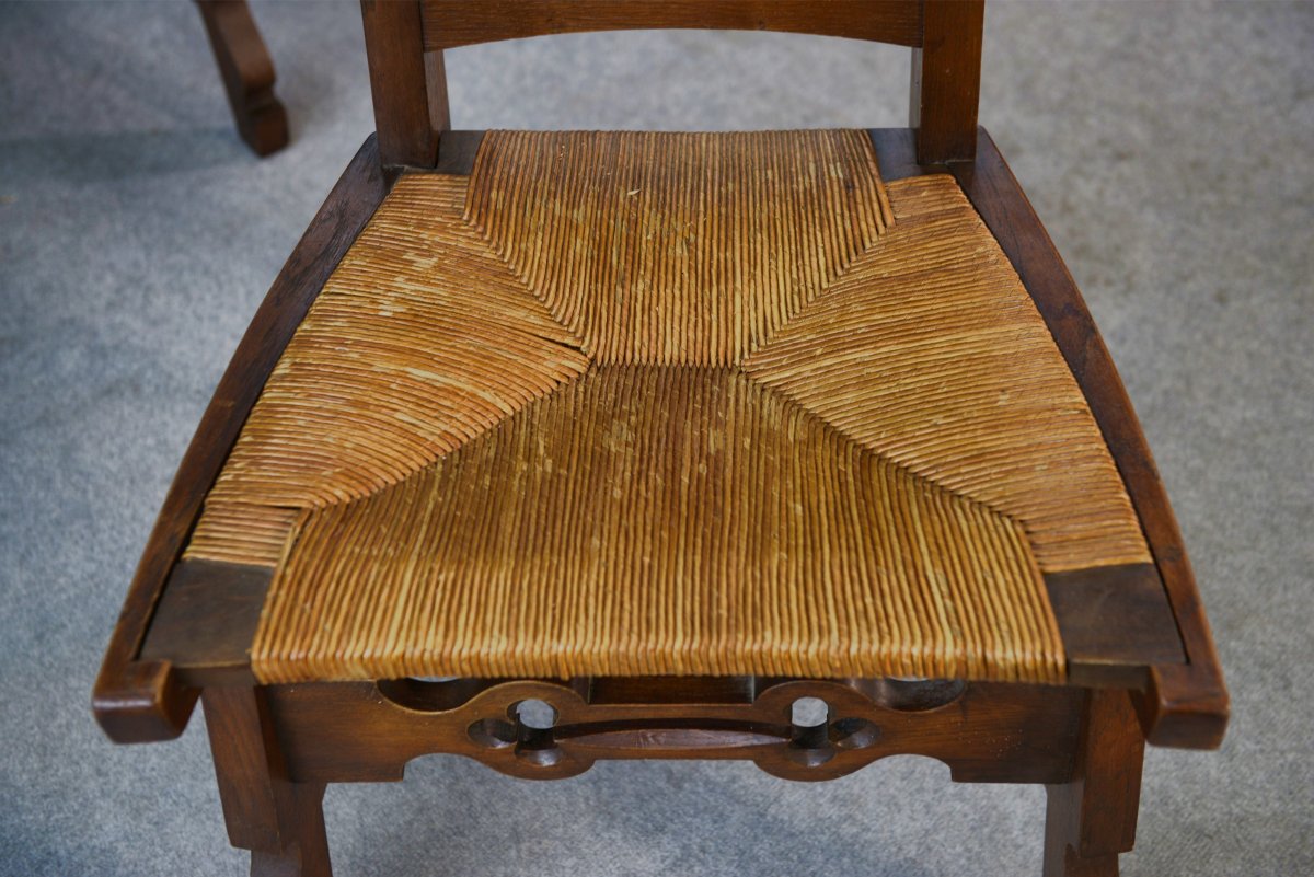 8 Rustic Oak Chairs By A Student Of Joseph Savina 1950's-photo-3