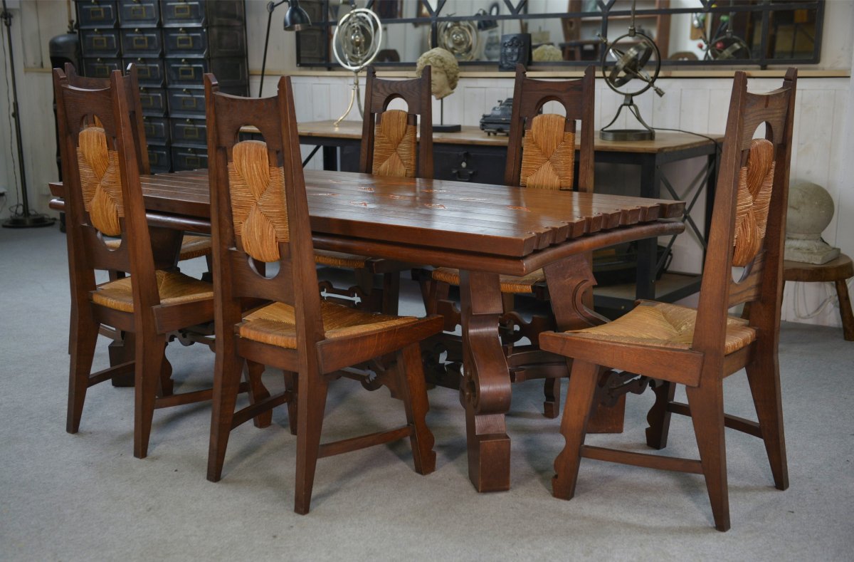 8 Rustic Oak Chairs By A Student Of Joseph Savina 1950's-photo-2