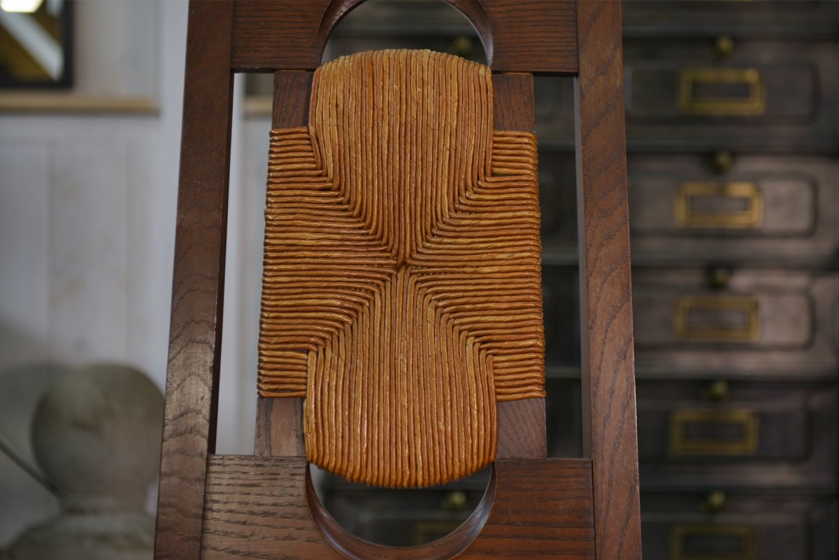 8 Rustic Oak Chairs By A Student Of Joseph Savina 1950's-photo-3
