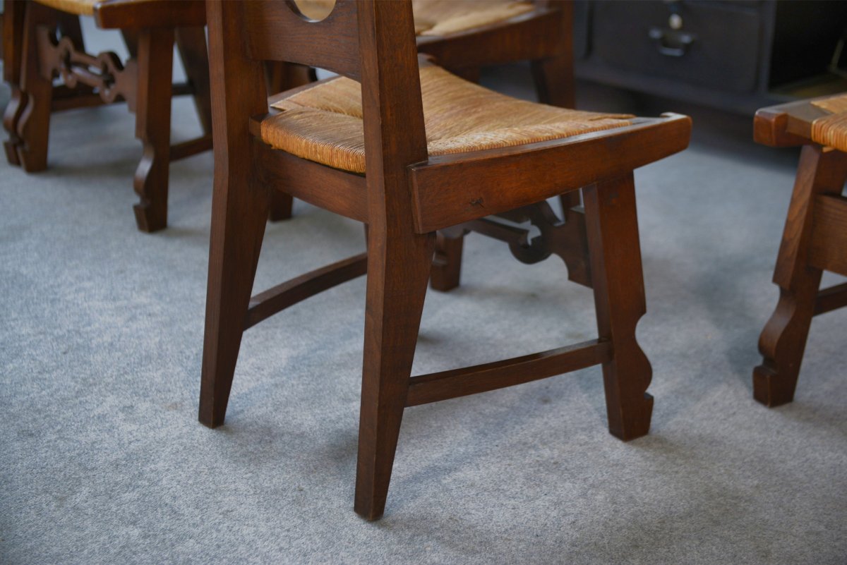 8 Rustic Oak Chairs By A Student Of Joseph Savina 1950's-photo-7