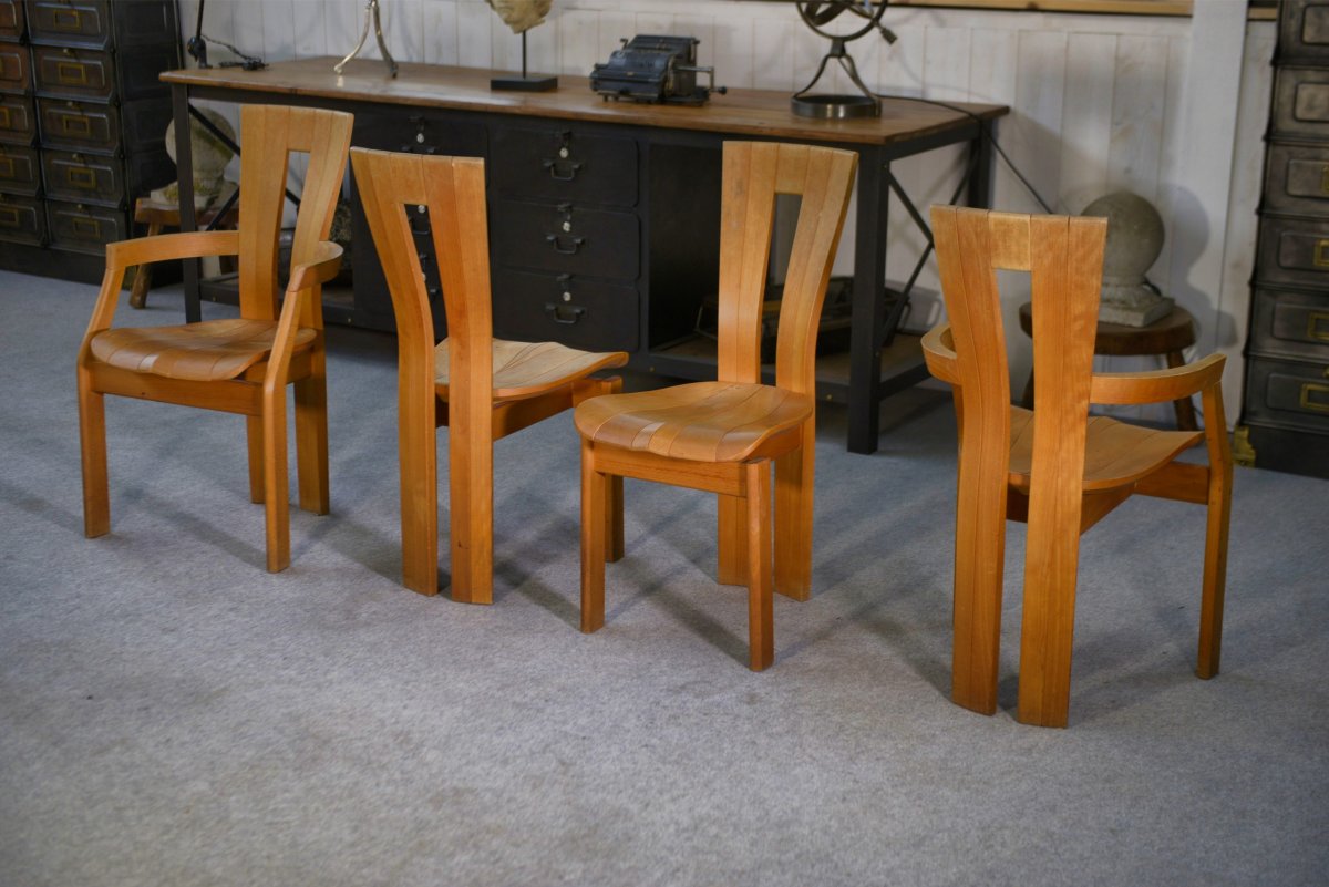 Set Of 2 Chairs And 2 Armchairs In Solid Beech By Ateliers Seltz, Late 20th Century-photo-3