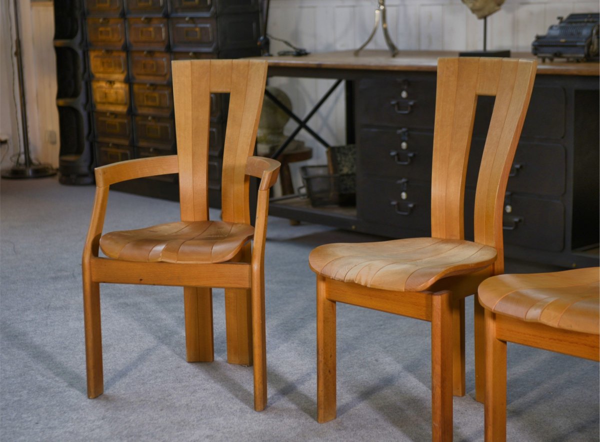 Set Of 2 Chairs And 2 Armchairs In Solid Beech By Ateliers Seltz, Late 20th Century-photo-3