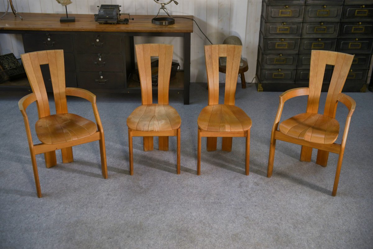 Set Of 2 Chairs And 2 Armchairs In Solid Beech By Ateliers Seltz, Late 20th Century-photo-4
