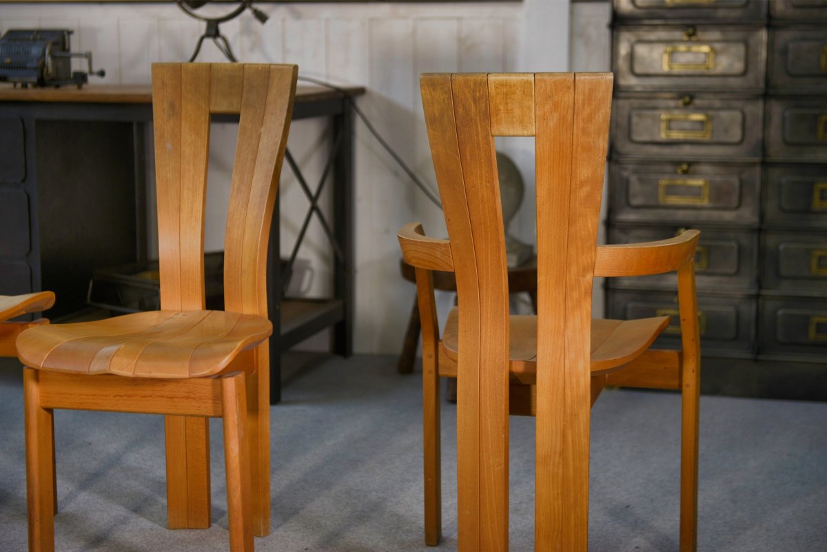 Set Of 2 Chairs And 2 Armchairs In Solid Beech By Ateliers Seltz, Late 20th Century-photo-5