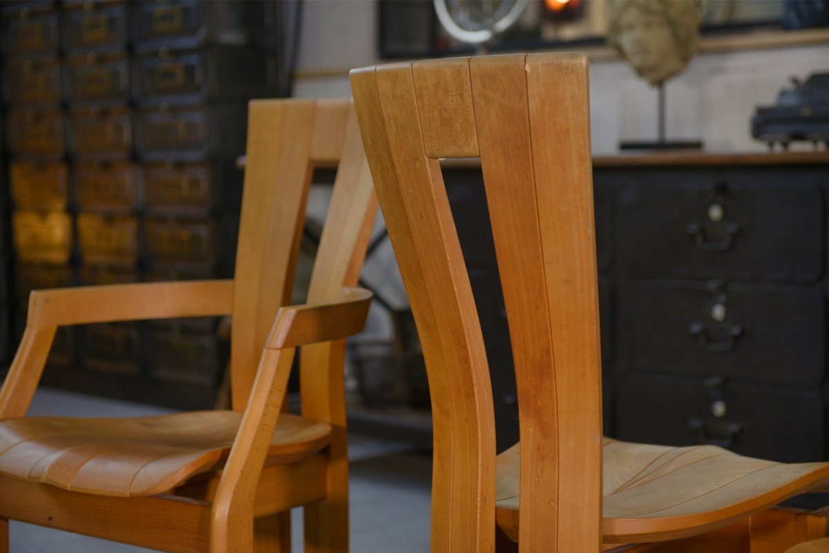 Set Of 2 Chairs And 2 Armchairs In Solid Beech By Ateliers Seltz, Late 20th Century-photo-6