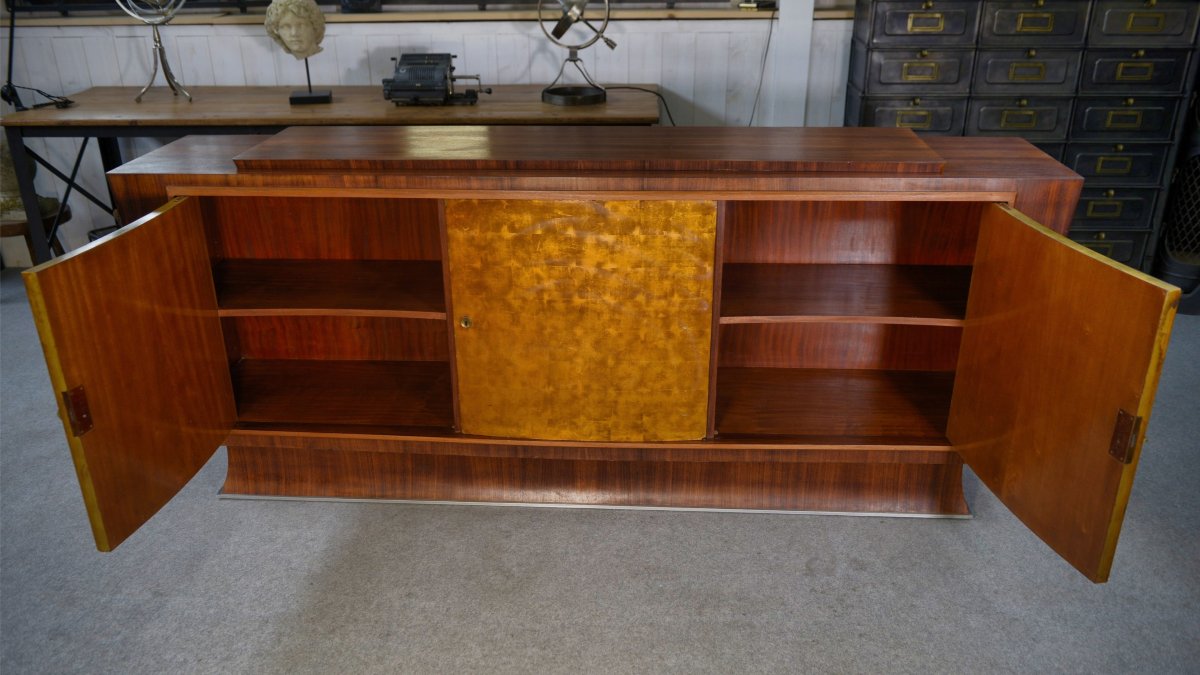 Art Deco Rosewood Sideboard With Gilt Door, Attributed To Maison Dominique, 1940s-photo-2