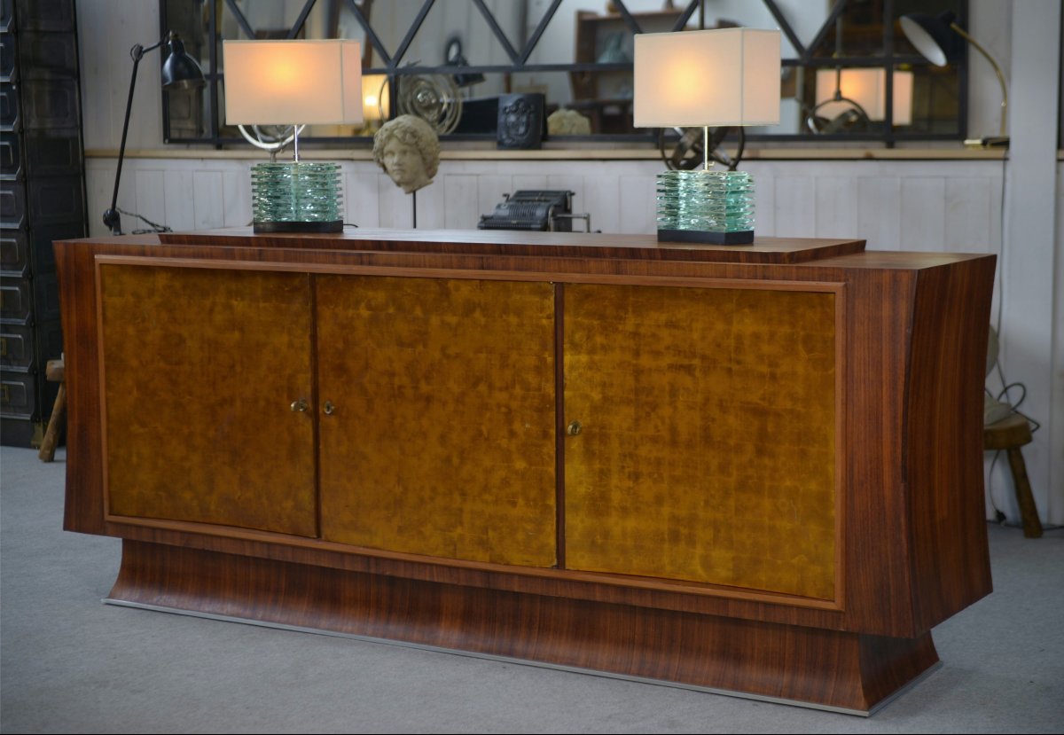 Art Deco Rosewood Sideboard With Gilt Door, Attributed To Maison Dominique, 1940s-photo-3