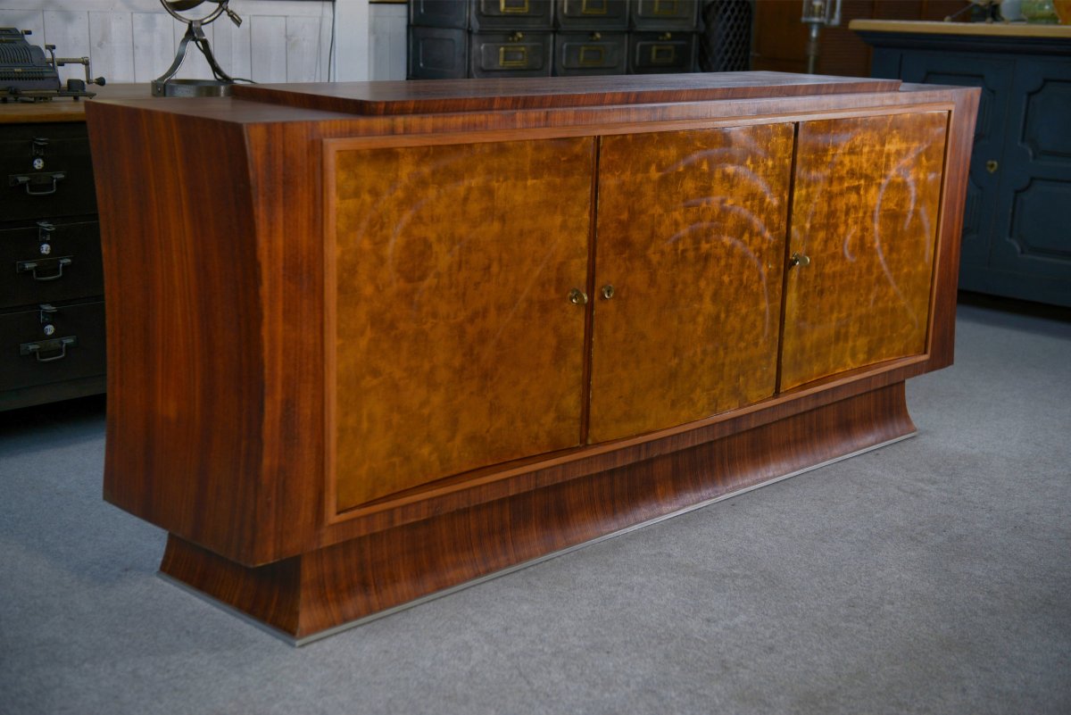 Art Deco Rosewood Sideboard With Gilt Door, Attributed To Maison Dominique, 1940s-photo-4