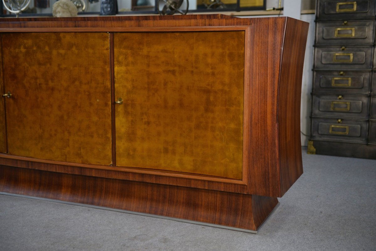 Art Deco Rosewood Sideboard With Gilt Door, Attributed To Maison Dominique, 1940s-photo-2