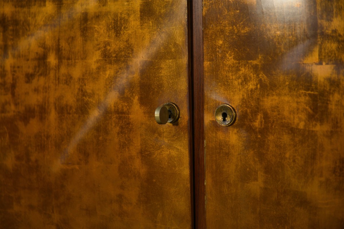 Art Deco Rosewood Sideboard With Gilt Door, Attributed To Maison Dominique, 1940s-photo-4