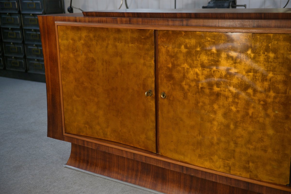 Art Deco Rosewood Sideboard With Gilt Door, Attributed To Maison Dominique, 1940s-photo-7