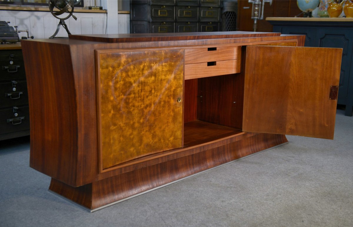 Art Deco Rosewood Sideboard With Gilt Door, Attributed To Maison Dominique, 1940s-photo-8