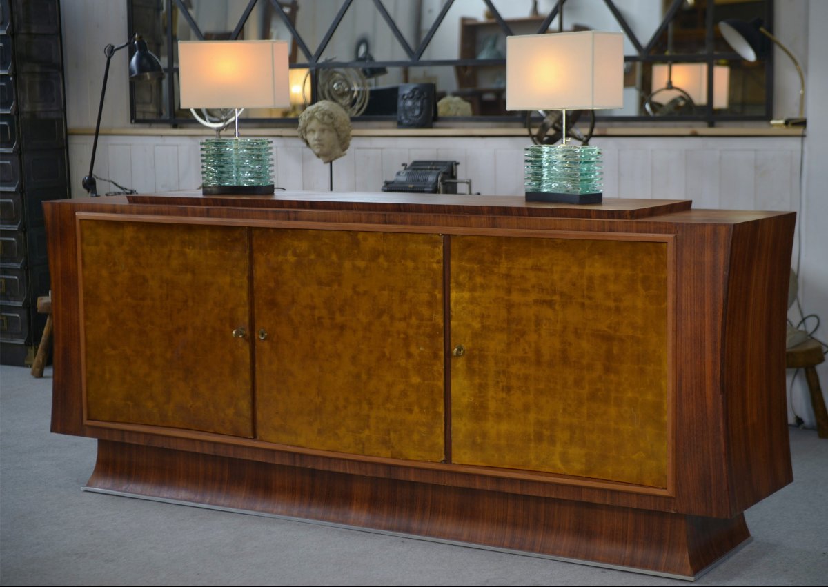 Paire de lampes brutalistes en verre brut et abat jour beige 1960's-photo-2