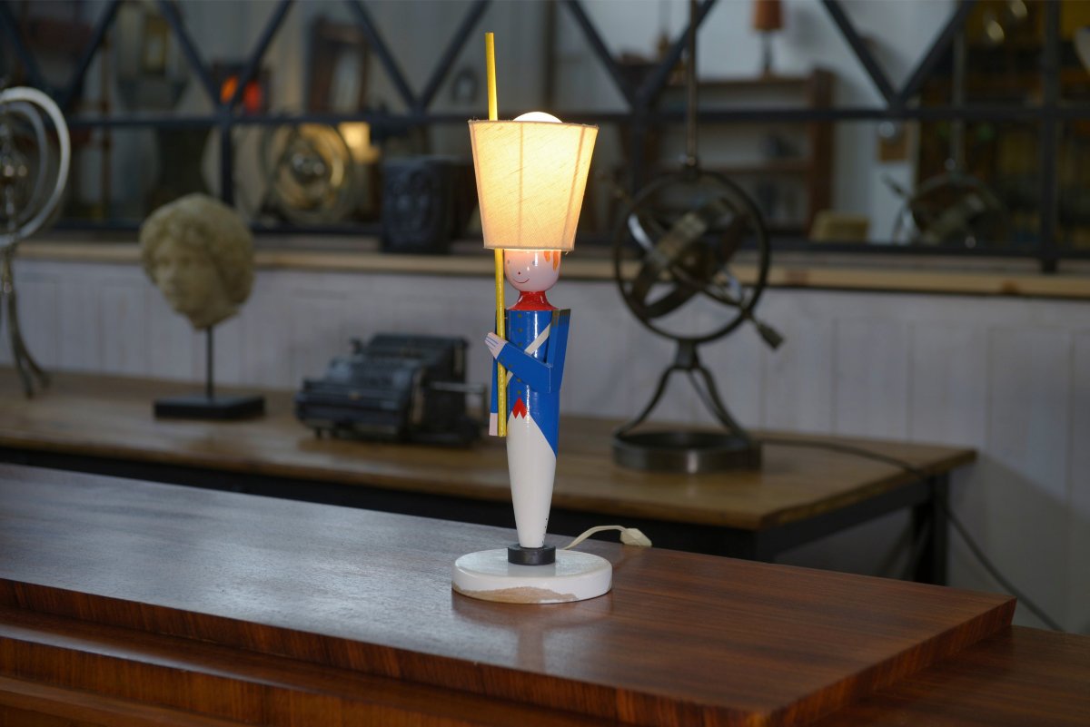 Lampe soldat empire par Suzanne Bonnichon pour Jacques Adnet 1960's-photo-2