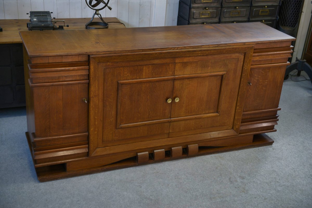 Charles Dudouyt 4-door Solid Oak Sideboard, 1940s-photo-3