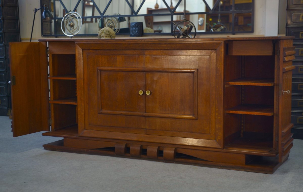 Charles Dudouyt 4-door Solid Oak Sideboard, 1940s-photo-4