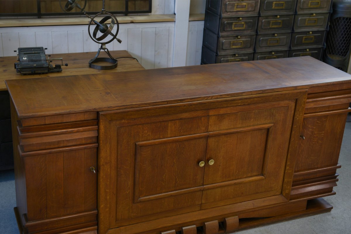 Charles Dudouyt 4-door Solid Oak Sideboard, 1940s-photo-1